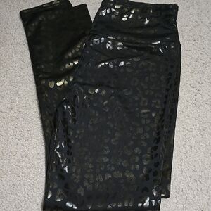 Shiny Black and Gold Leopard Print Leggings